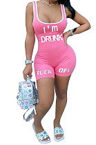 Pink Women Sexy Tank Backless Mid Waist Sport Romper Shorts AYQ5145-3