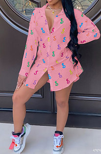 Pink Women Casual Chiffon Long Sleeve Shirts AYQ8031-3