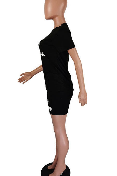 White Casual Pure Color Letters Short Sleeve Shorts Sets AYQ5146-2