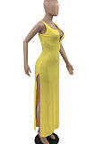 Pink Red Euramerican Women Sexy Zipper Low Bosom Lower Hem Split Long Dress AYQ06002-3