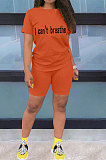 Pink Women Pure Color Letters Printing Fashion Short Sleeve Shorts Sets AYQ5136-1