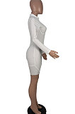 White Euramerican Women Solid Color Long Sleeve Tight Sexy Hollow Out Backless Elastic Romper Shorts MOL122