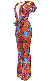Printing Fashion Vintage Short Sleeve Loose Casual Wide Leg Jumpsuits BYQ1011 