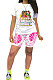 Pink Casual Printing Short Sleeve Shorts Sets AYQ5139-1