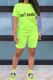 Pink Women Pure Color Letters Printing Fashion Short Sleeve Shorts Sets AYQ5136-1