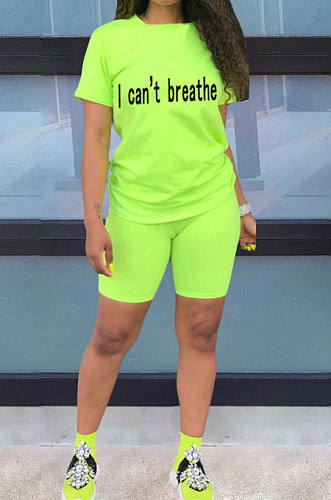 Pink Women Pure Color Letters Printing Fashion Short Sleeve Shorts Sets AYQ5136-1