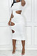 White Women Sexy Sleeveless Hole Sexy Ribber Solid Color Mid Dress AYQ06003-1