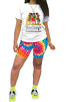 Red Casual Printing Short Sleeve Shorts Sets AYQ5139-2