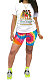 Red Casual Printing Short Sleeve Shorts Sets AYQ5139-2