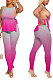 Pink Women Casual Sleeveless Tied Gradual Change Pants Sets AYQ8003-1