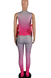 Orange Women Casual Sleeveless Tied Gradual Change Pants Sets AYQ8003-2