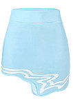 Blue Club Suit Sexy Ribber Printing Irregular Skirts GL6398-1