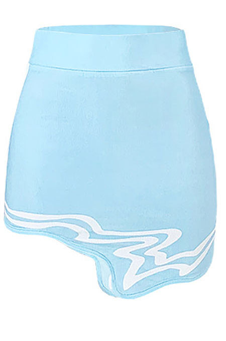 Blue Club Suit Sexy Ribber Printing Irregular Skirts GL6398-1