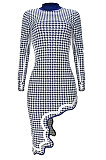 Wine Red Club Printing Long Sleeve Half Turtle Neck Lower Hem Irregular Mini Dress GL6503-2
