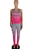 Orange Women Casual Sleeveless Tied Gradual Change Pants Sets AYQ8003-2