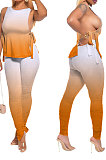 Dark Blue Women Casual Sleeveless Tied Gradual Change Pants Sets AYQ8003-3