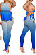 Dark Blue Women Casual Sleeveless Tied Gradual Change Pants Sets AYQ8003-3