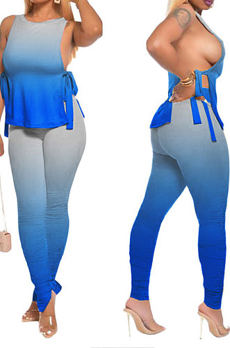 Pink Women Casual Sleeveless Tied Gradual Change Pants Sets AYQ8003-1