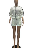 White Euramerican Women Fashion Sexy Solid Color Ribbon Long Sleeve Hoodie Shorts Sets T3382