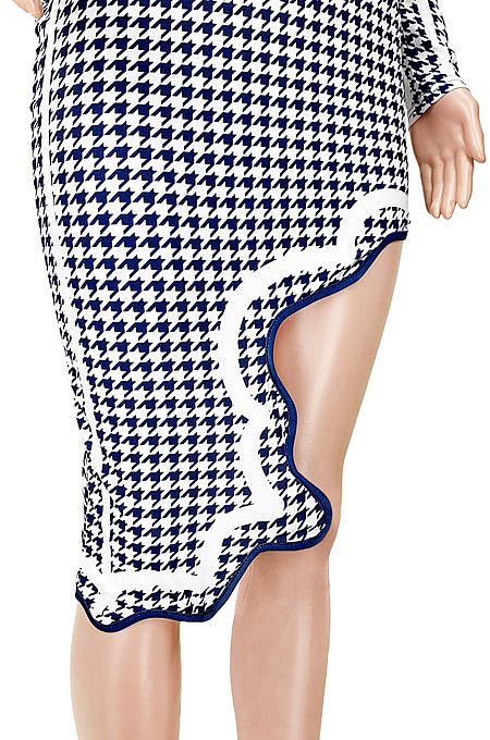 Navy Blue Club Printing Long Sleeve Half Turtle Neck Lower Hem Irregular Mini Dress GL6503-1