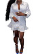 White Women Button Sexy Solid Color Long Sleeve Flounce T Shirt/Shirt Dress JZH8077