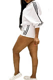 White Euramerican Women Fashion Sexy Solid Color Ribbon Long Sleeve Hoodie Shorts Sets T3382