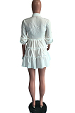 Black Casual Solid Color Long Sleeve Lapel Neck Single-Breasted Shirt Dress OMY0022-4