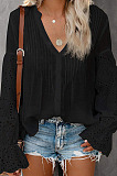 Blue Summer Chiffon Horn Sleeve V Collar Single-Breasted Loose Solid Colur Shirts MDO001-3