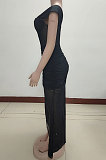 Club Women Off Shoulder Mesh Pure Color Sexy Long Dress KA7188