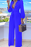 Yellow Fashion Long Sleeve Lapel Collar Solid Color With Waistband Wide Leg Jumpsuits OMY80035-1