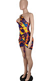 Brown Euramerican Women Sexy Club Dress One Shoulder Printing Hollow Out Mini Dress SH7278-2