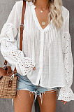 Blue Summer Chiffon Horn Sleeve V Collar Single-Breasted Loose Solid Colur Shirts MDO001-3