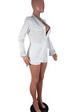 Red Euramerican Women Solid Color Back Deep V Split Tassel Casual Turn-Down Collar Shorts Sets RB3042-2