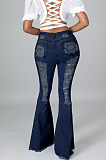 Blue Water Washing Hole High Waist Slim Fitting Flared Jean Pants LA3286-2