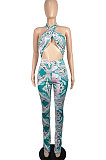 Red Euramerican Women Printing Sexy Strapless Cross Bandage Backless Tiny Flared Bodycon Jumpsuits LML228-1