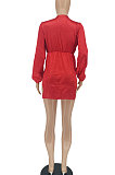 Black Women Sexy Club High Split Long Sleeve Solid Color Mini Dress SMY8108-2