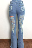 Blue Water Washing Hole High Waist Slim Fitting Flared Jean Pants LA3286-2