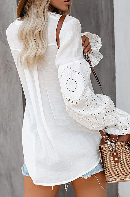 Black Summer Chiffon Horn Sleeve V Collar Single-Breasted Loose Solid Colur Shirts MDO001-2