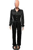 Yellow Fashion Long Sleeve Lapel Collar Solid Color With Waistband Wide Leg Jumpsuits OMY80035-1