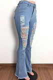 Blue Water Washing Hole High Waist Slim Fitting Flared Jean Pants LA3286-2