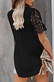 Black Summer Lace Short Sleeve V Collar Ruffle Loose Single-Breasted Shirts MDO202108-2