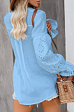 White Summer Chiffon Horn Sleeve V Collar Single-Breasted Loose Solid Colur Shirts MDO001-1