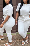 Euramerican Women Solid Color Long Pants Tied Short Sleeve Casual Pants Sets WDS210501