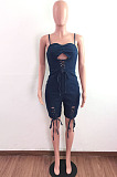 Blue New Women Bandage Condole Belt Strapless Zipper Slim Fitting Romper Shorts LA3290