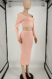 Orange Fashion Women Pure Color Long Sleeve Backless Split Skirts Sets NL6088-1