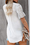 Black Summer Lace Short Sleeve V Collar Ruffle Loose Single-Breasted Shirts MDO202108-2