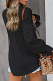 Blue Summer Chiffon Horn Sleeve V Collar Single-Breasted Loose Solid Colur Shirts MDO001-3