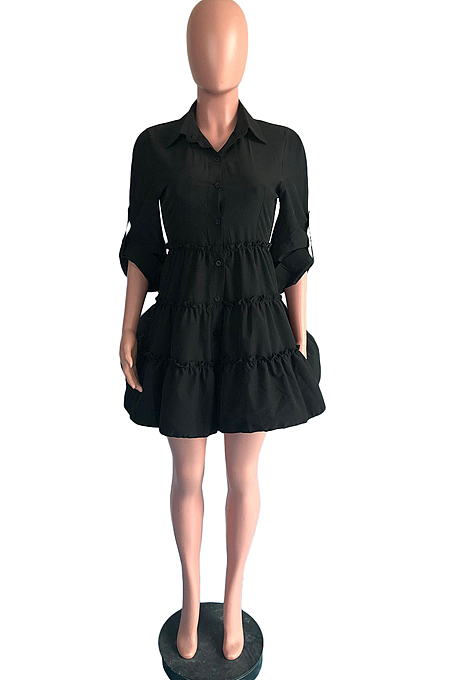 White Casual Solid Color Long Sleeve Lapel Neck Single-Breasted Shirt Dress OMY0022-1