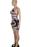 Colorful Euramerican Women Sexy Club Dress One Shoulder Printing Hollow Out Mini Dress SH7278-1