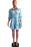 Black Casual Solid Color Long Sleeve Lapel Neck Single-Breasted Shirt Dress OMY0022-4